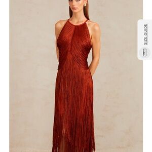 NEW- Elegant Rust Fringe Dress